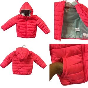 Cat and Jack Hot Pink Hooded Puffer Quilted Lined Pockets Winter Coat 18 Months